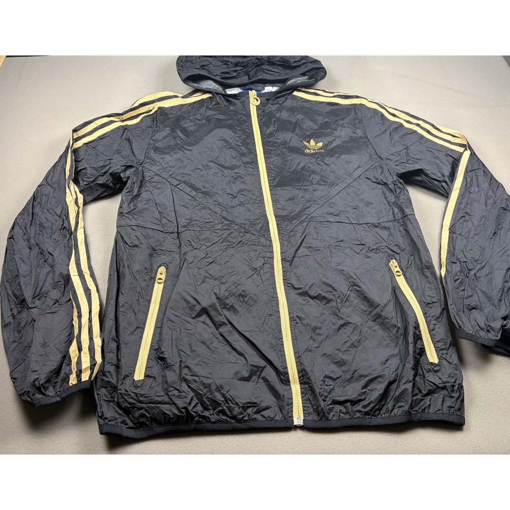 Adidas Originals Windbreaker Jacket Black Gold Trefoil Sample Mens Size 50 L